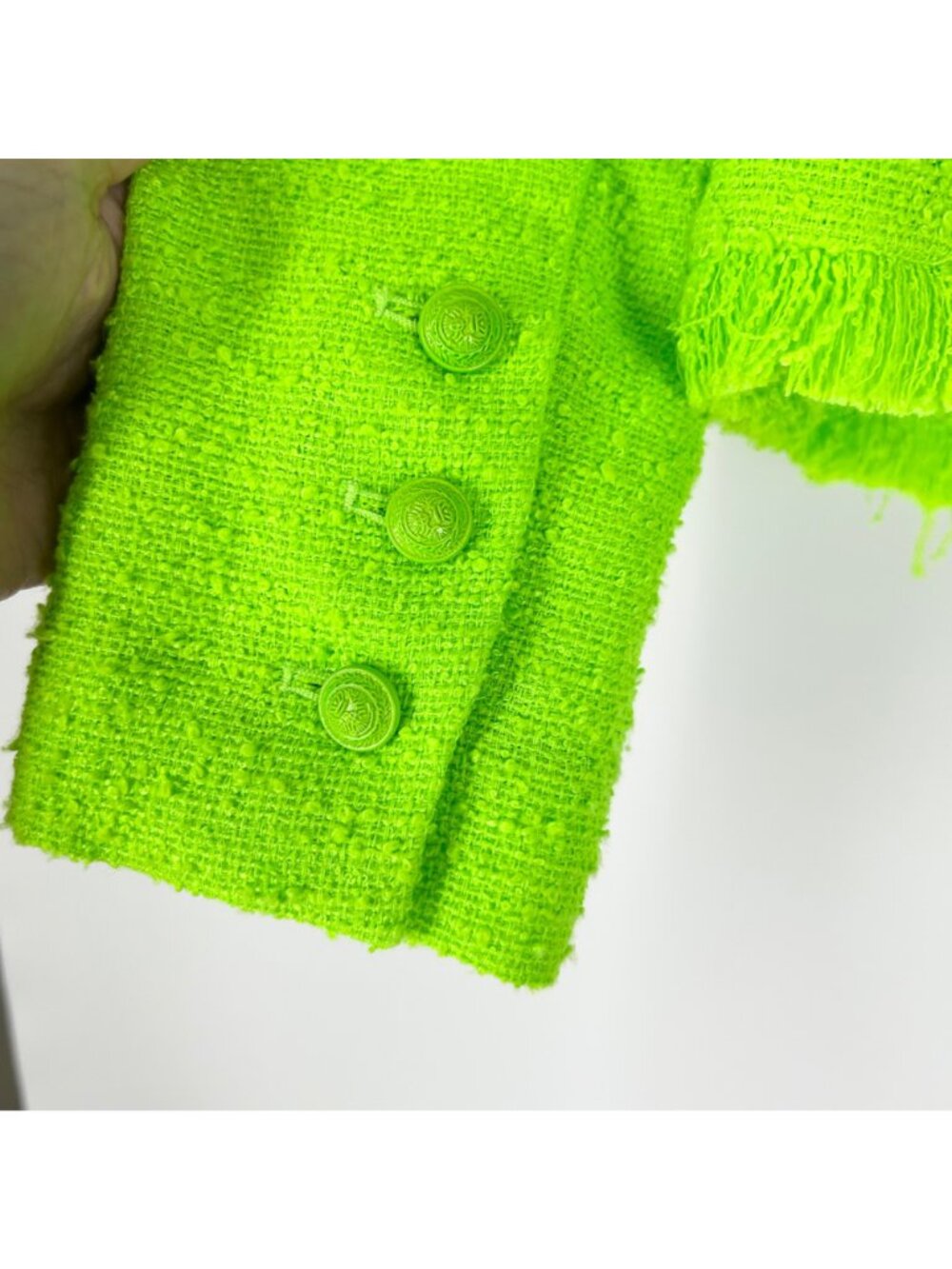 L'Agence Angelina Open Front Fringe Blazer in Lime Green - Picture 7 of 8